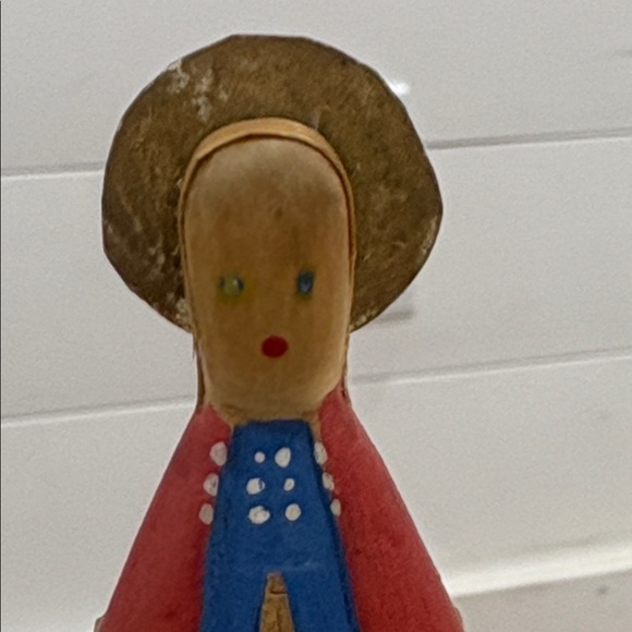 Vintage Wooden Folk Art Saint Figurine Hand Painted Scandinavian Style - Picture 2 of 5